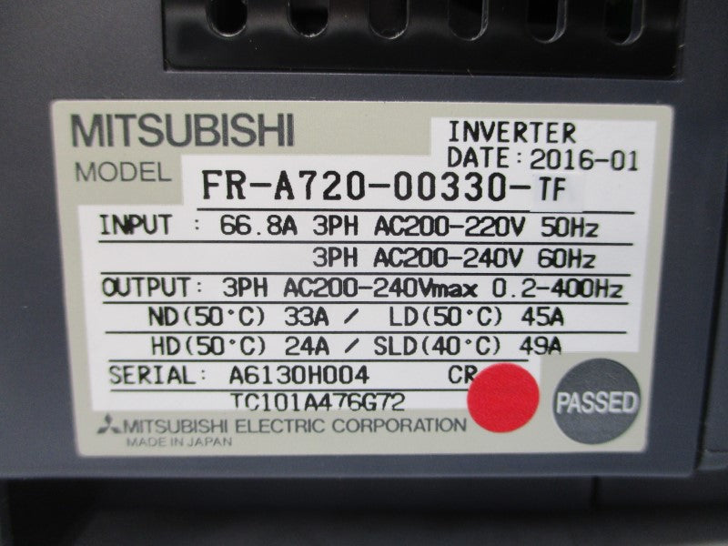 MITSUBISHI FR-A720-00330-TF 200-220VAC 66.8A NSMP