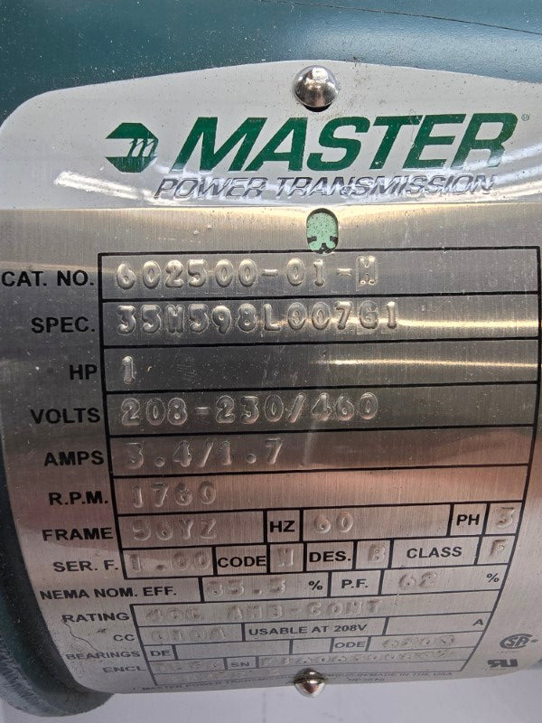 MASTER POWER TRANSMISSION 602500-01-M 35M598L007G1 208-230/460V 3.4/1.7A NSNP