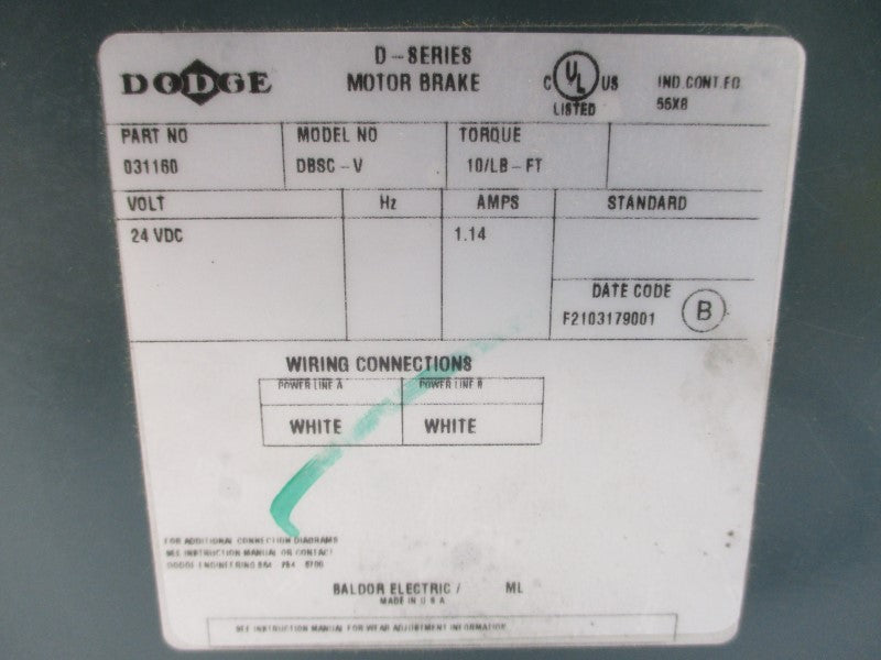 DODGE 031160 03710067 24VDC 1.14A NSMP