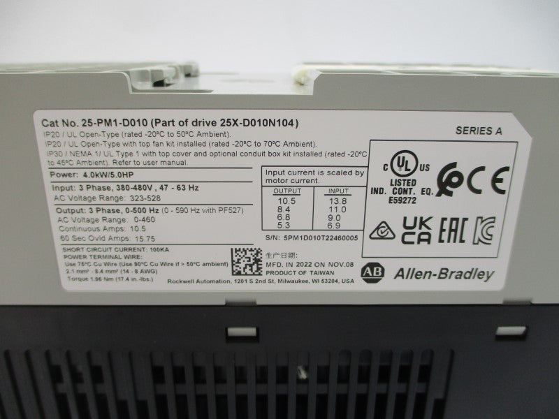 ALLEN BRADLEY 25-PM1-D010 SER. A 323-528V 13.8A NSMP