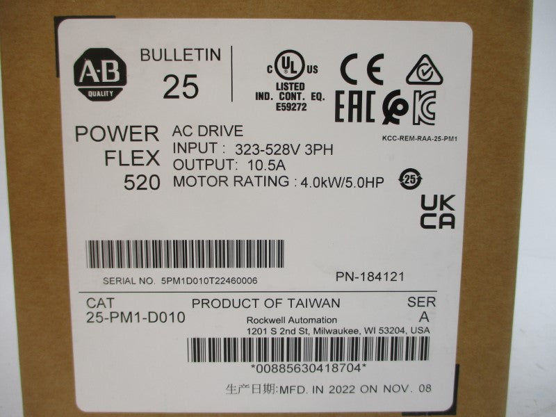 ALLEN BRADLEY 25-PM1-D010 SER. A 323-528V 13.8A NSMP