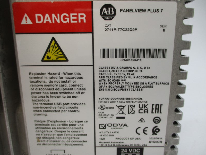 ALLEN BRADLEY 2711P-T7C22D9P SER. B 24VDC NSMP
