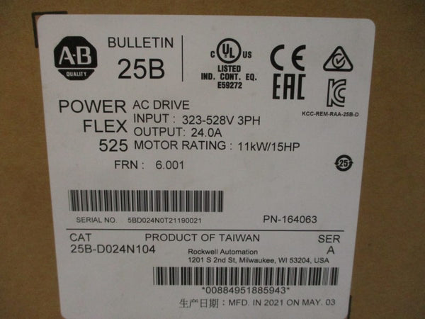 ALLEN BRADLEY 25B-D024N104 SER. A F/W 6.001 380-480VAC 24.0A NSMP