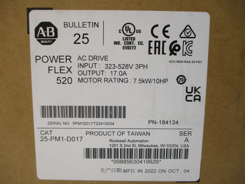 ALLEN BRADLEY 25-PM1-D017 SER. A 380-480VAC 17.0A NSMP