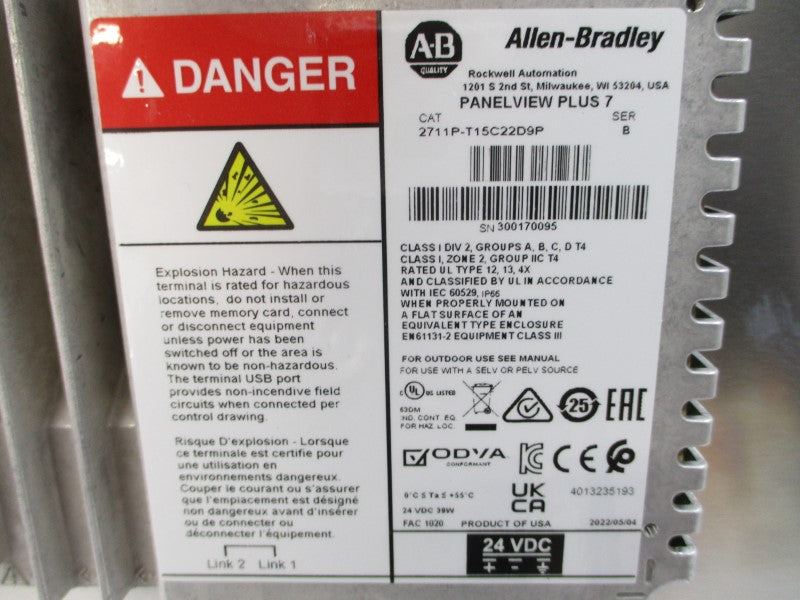 ALLEN BRADLEY 2711P-T15C22D9P SER. B 24VDC NSMP