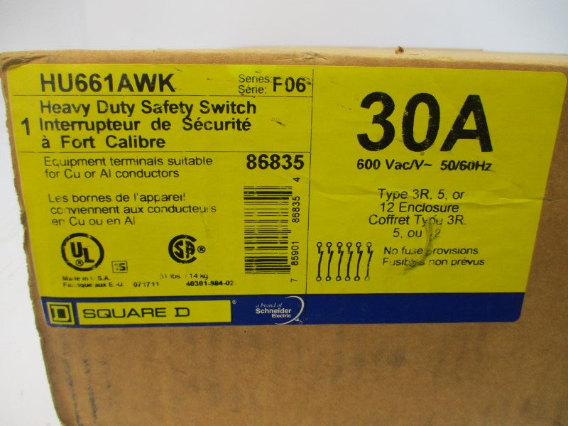 SQUARE D HU661AWK SER. F06 600VAC 30A NSFS