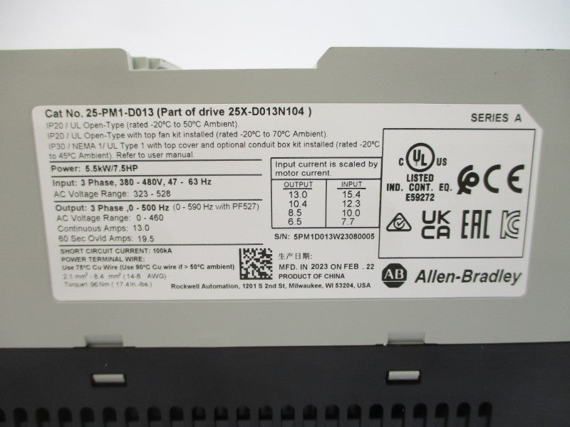 ALLEN BRADLEY 25-PM1-D013 SER. A 380-480VAC 13.0A NSMP