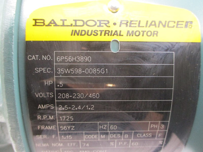BALDOR RELIANCE 6P56H3890 35W598-0085G1 208-230/460V 2.5-2.4/1.2A NSNP