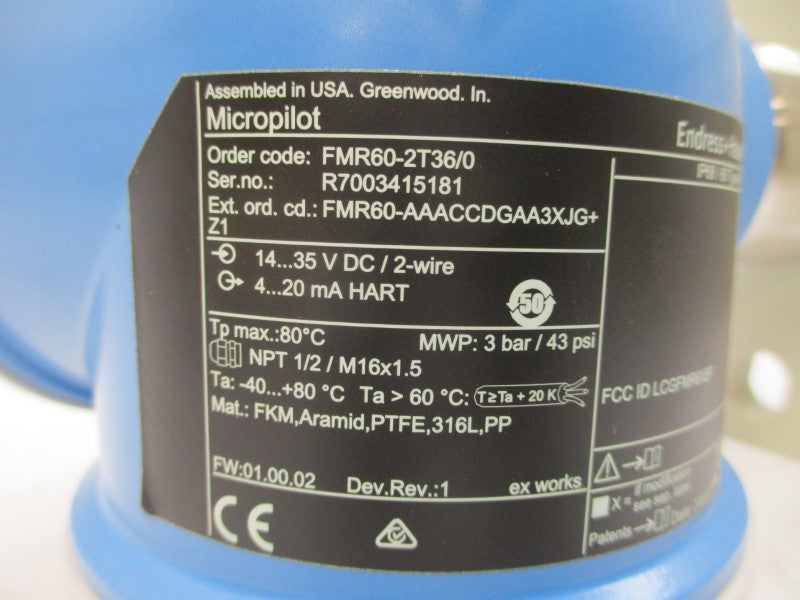 ENDRESS+HAUSER FMR60-2T36/0 71331424 14-35VDC 43PSI REV. 1 NSMP