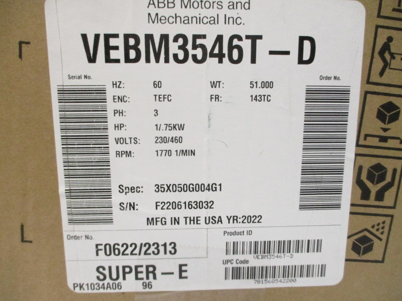 BALDOR VEBM3546T-D 35X050G004G1 230/460V 3.2/1.6A NSMP