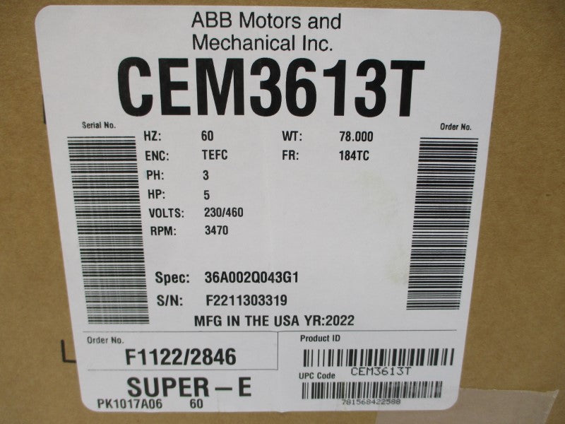BALDOR CEM3613T 36A002Q043G1 230/460V 11.6/5.8A NSMP