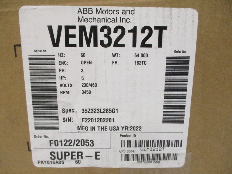BALDOR VEM3212T 35Z323L285G1 230/460V 12/6A (AS PICTURED) NSMP