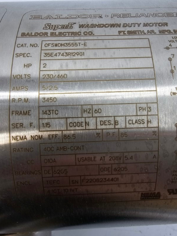 BALDOR CFSWDM3555T-E 35E4743R129G1 230/460V 5/2.5A NSMP