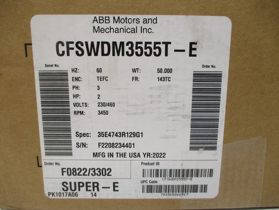 BALDOR CFSWDM3555T-E 35E4743R129G1 230/460V 5/2.5A NSMP