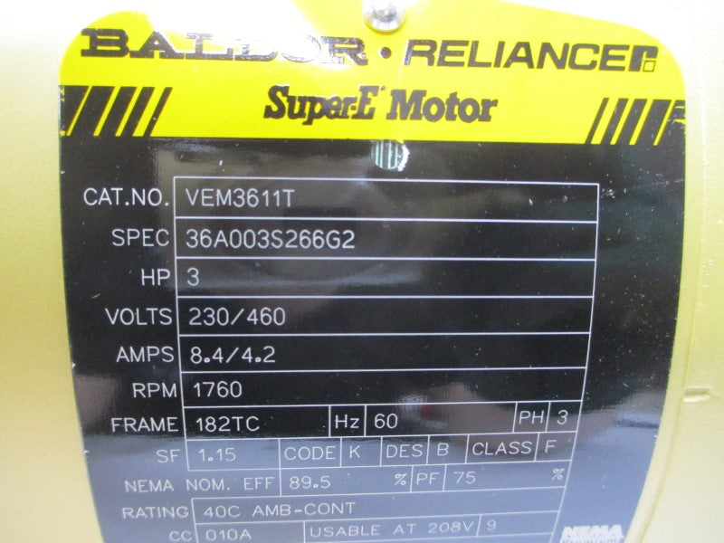BALDOR VEM3611T 36A003S266G2 230/460V 8.4/4.2A NSMP