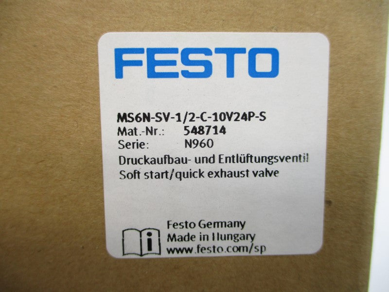 FESTO MS6N-SV-1/2-C-10V24P-S 548714 40-145PSI NSMP