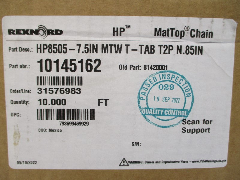 REXNORD HP8505-7.5INMTWT-TABT2PN.85IN 10145162 10.00FT NSMP
