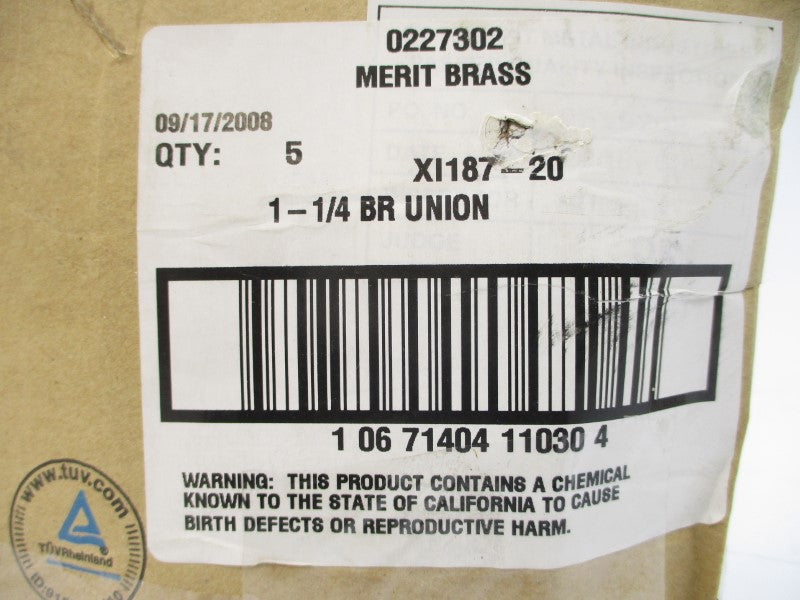 MERIT BRASS XI187-20 1-1/4" (PKG OF 5) NSMP