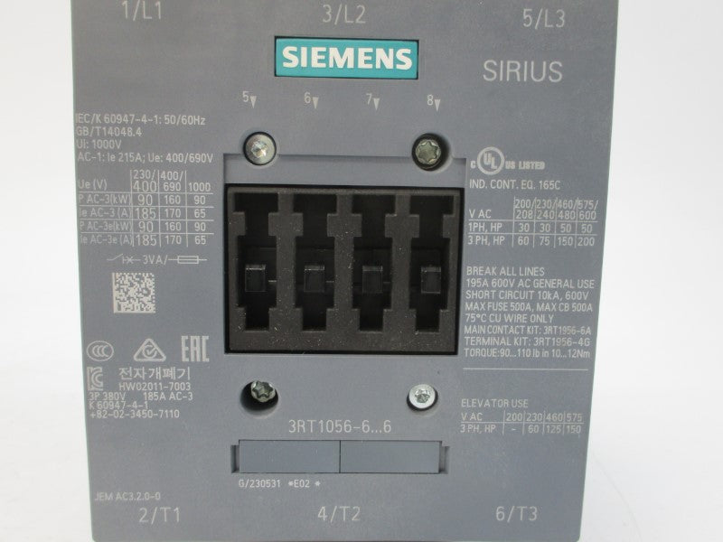 SIEMENS 3RT1056-6AF36 110-127V 185A NSMP