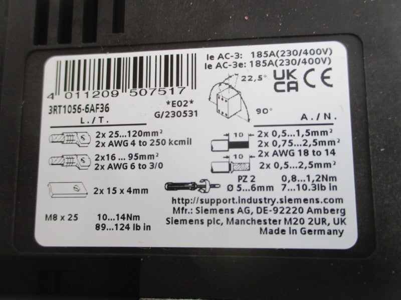 SIEMENS 3RT1056-6AF36 110-127V 185A NSMP