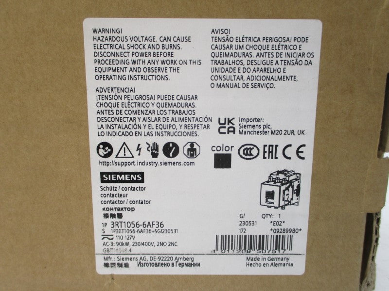 SIEMENS 3RT1056-6AF36 110-127V 185A NSMP
