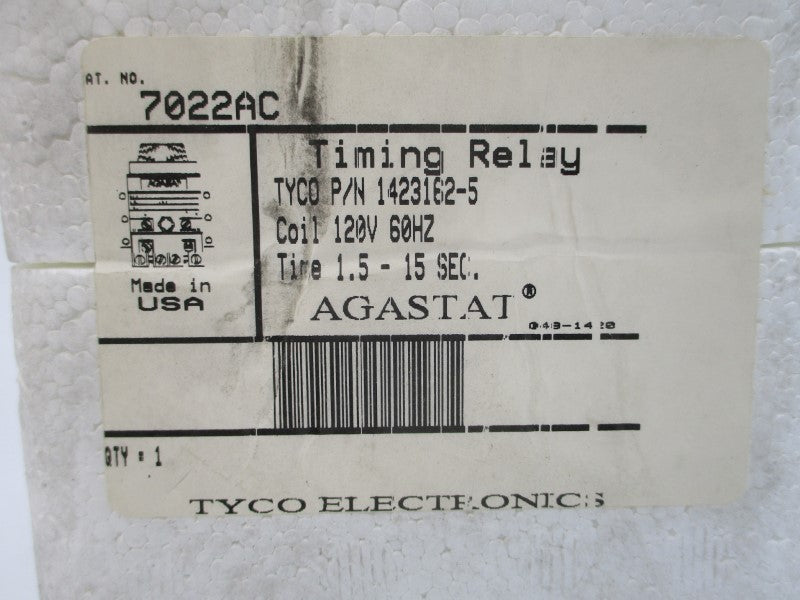 AGASTAT 7022AC 1423162-5 120/240VAC 15A 1.5-15S NSMP