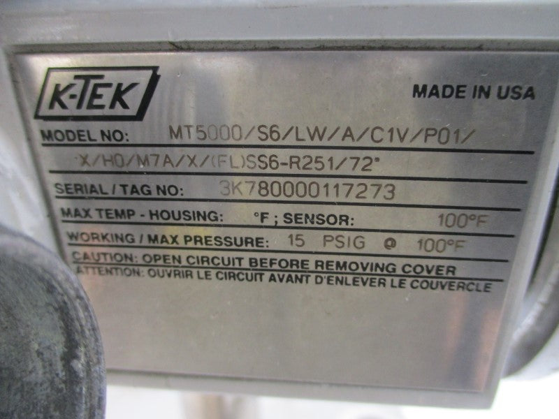 K-TEK MT5000/S6/LW/A/C1V/P01/X/H0/M7A/X/(FL)SS6-R251/72" 15PSI UNMP