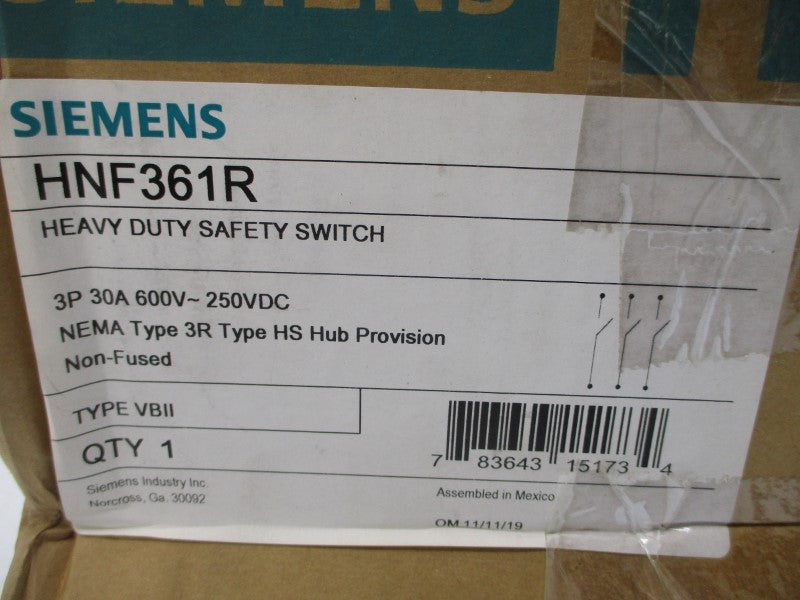SIEMENS HNF361R 600VAC 30A NSMP