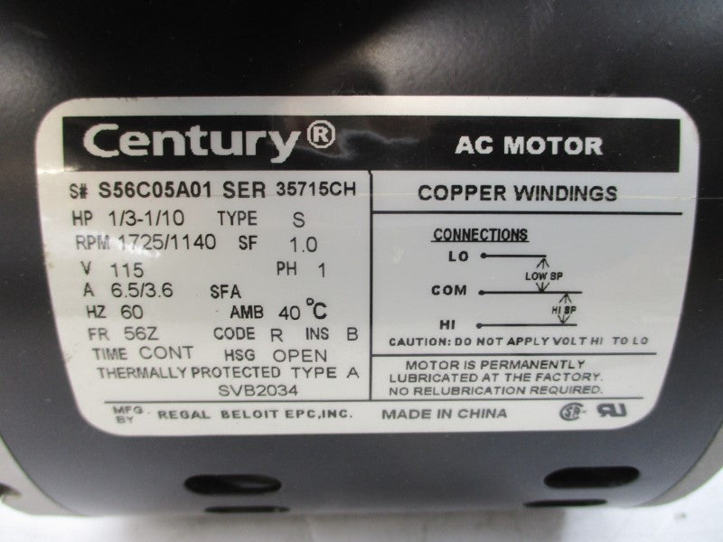 CENTURY SVB2034 115VAC 6.5/3.6A NSMP