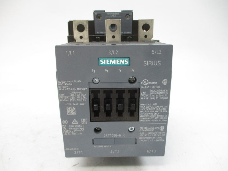 SIEMENS 3RT1056-6AF36 110-127V 185A NSMP