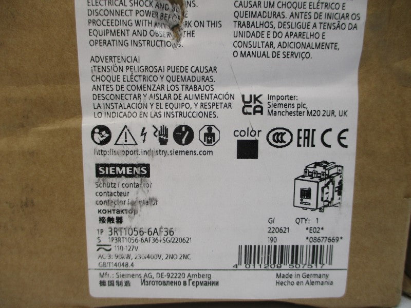 SIEMENS 3RT1056-6AF36 110-127V 185A NSMP