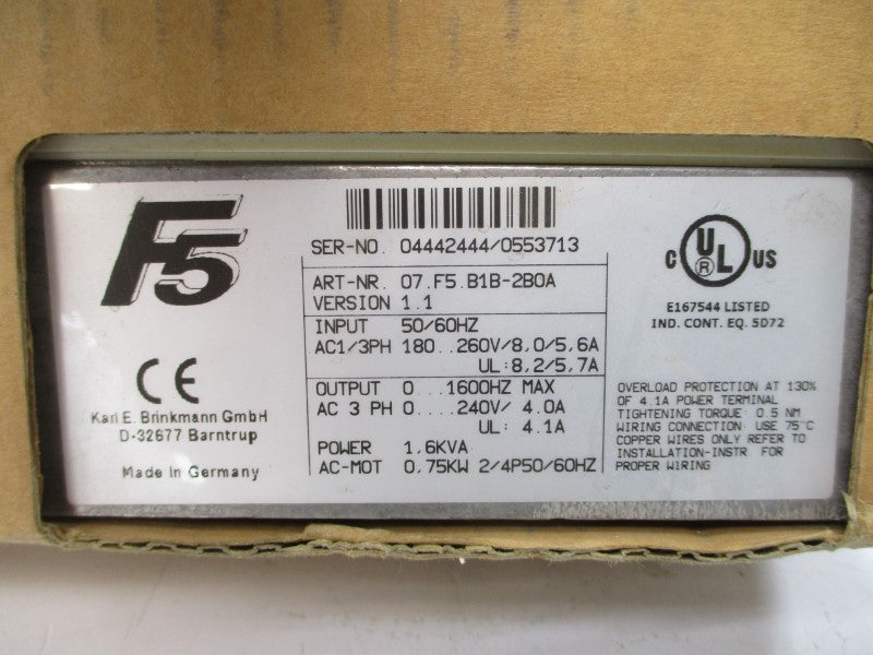 KEB 07.F5.B1B-2B0A 180-260VAC 8.0/5.6A NSMP
