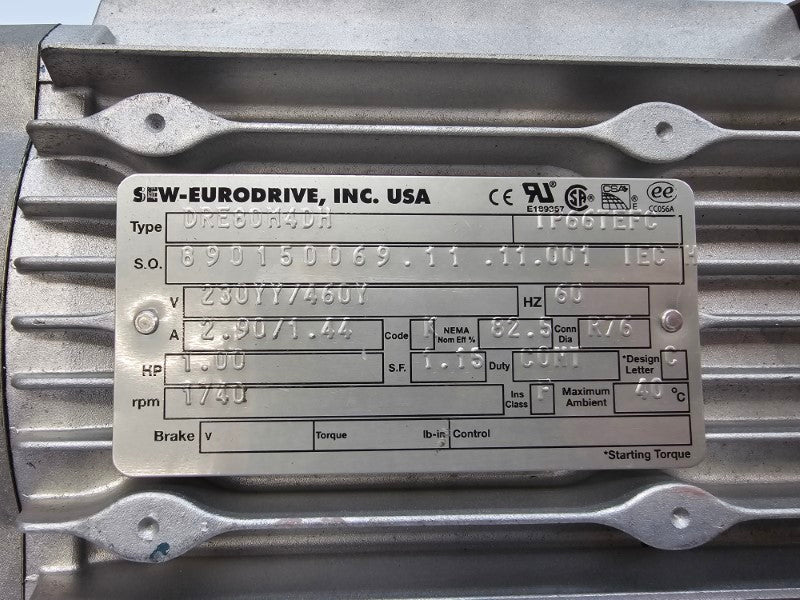 SEW-EURODRIVE SAF47DRE80M4DH 230/460V 2.90/1.44A NSNP