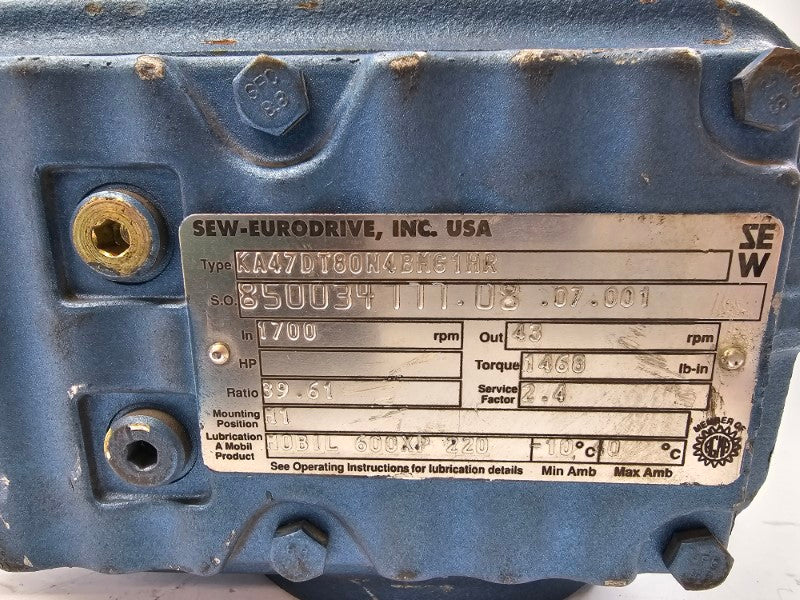 SEW-EURODRIVE KA47DT80N4BMG1HR 230/460V 3.70/1.85A UNMP