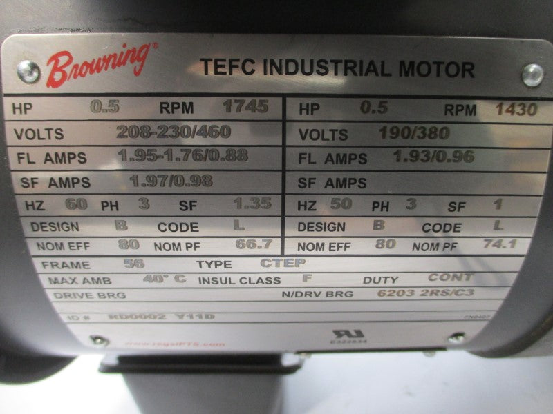 BROWNING CBN3132SB740T2456.50 208-230/460V 1.95-1.76/0.88A NSNP