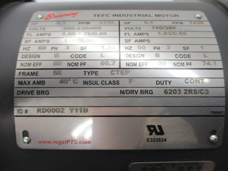 BROWNING CBN3132SB740T2456.50 208-230/460V 1.95-1.76/0.88A NSNP