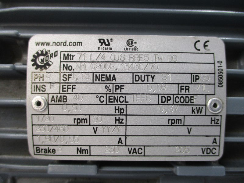 NORD SK1282AGS56C0.5-71L/4BRE5TW 230/460V 1.90/0.95A NSNP