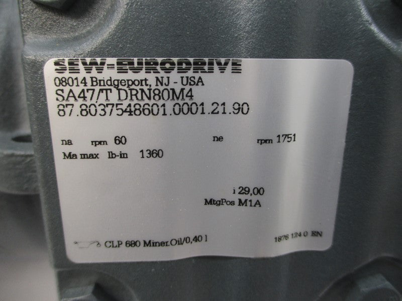 SEW-EURODRIVE SA47/TDRN80M4 230/460V 3.10/1.56A  NSNP