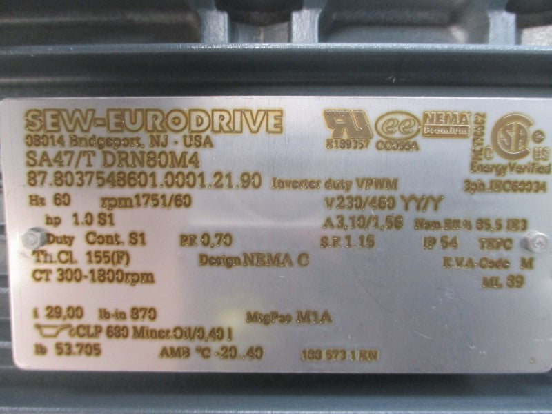 SEW-EURODRIVE SA47/TDRN80M4 230/460V 3.10/1.56A  NSNP