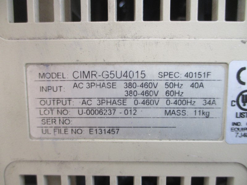 IDM CONTROLS CIMR-G5U4015 380-460VAC 40A UNMP