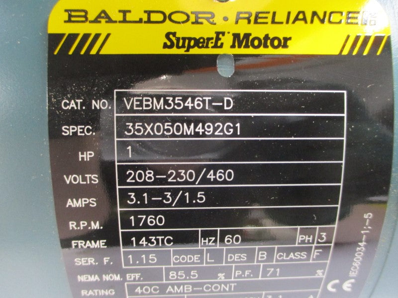 BALDOR VEBM3546T-D 35X050M492G1 208-230/460V 3.1-3/1.5A (AS PICTURED) NSNP