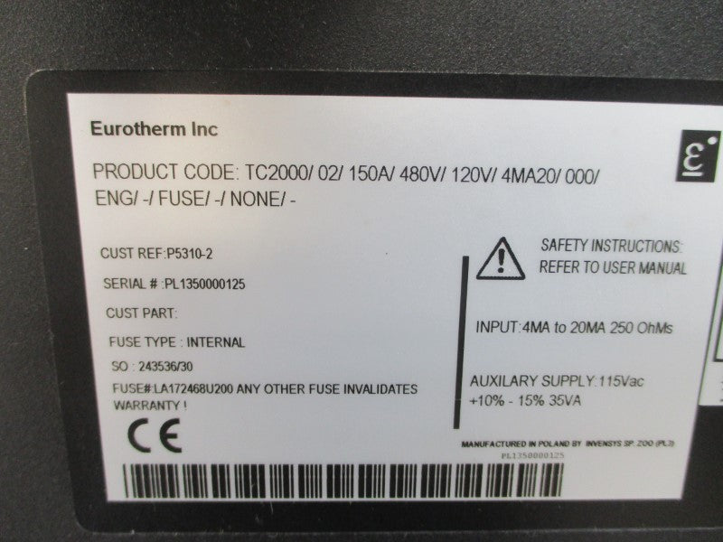EUROTHERM TC2000/02/150A/480V/120V/4MA20/000/ENG/-/FUSE/-/NONE/- 115VAC NSNP