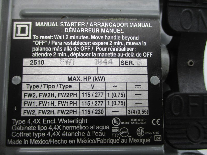 SQUARE D 2510FW1 SER. B 115/230V UNMP