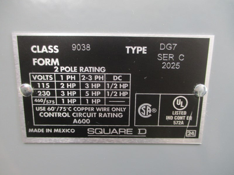 SQUARE D 9038DG7 SER. C 460/575V NSNP