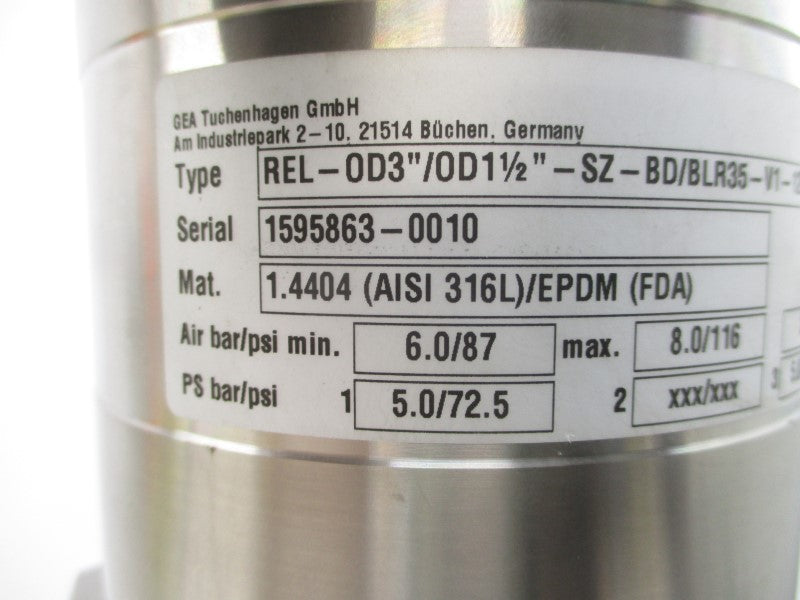GEA TUCHENHAGEN REL-0D3"/0D1-1/2"-SZ-BD/BLR35-V1-12N/52+00000Z 8.0/116PSI NSNP
