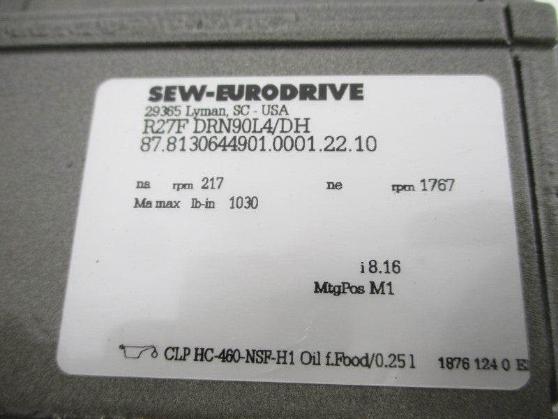 SEW-EURODRIVE R27FDRN90L4/DH 230/460V 6.00/3.00A NSNP