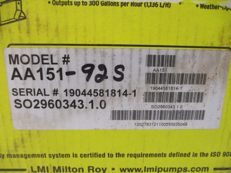 LMI MILTON ROY AA151-92S 120VAC 1.40A 110PSI NSMP
