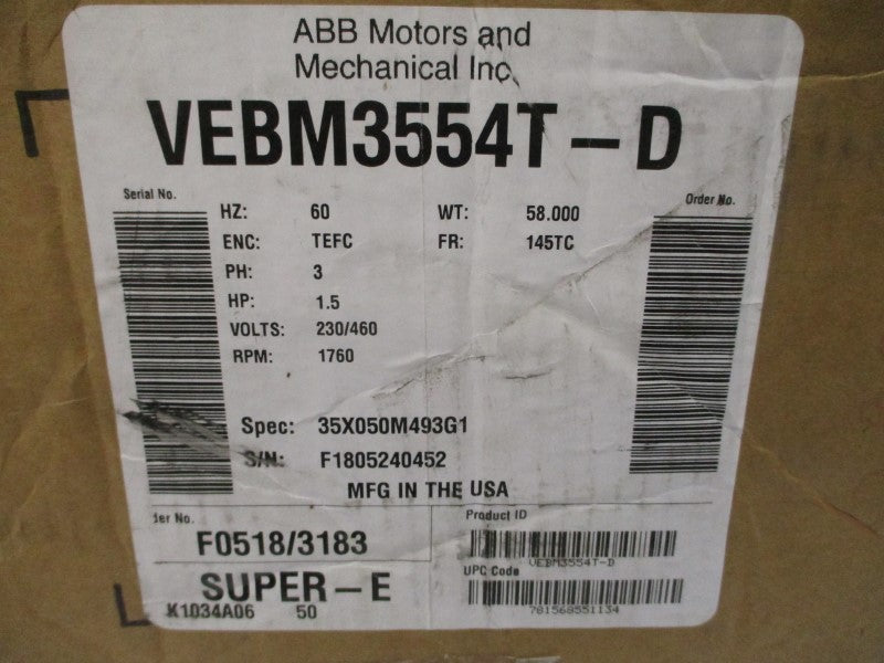 BALDOR VEBM3554T-D 35X050M493G1 230/460V 4.4A NSMP