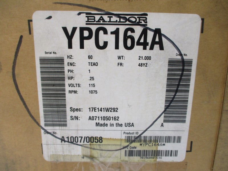 BALDOR YPC164A 17E141W292 115V 3.7A NSMP