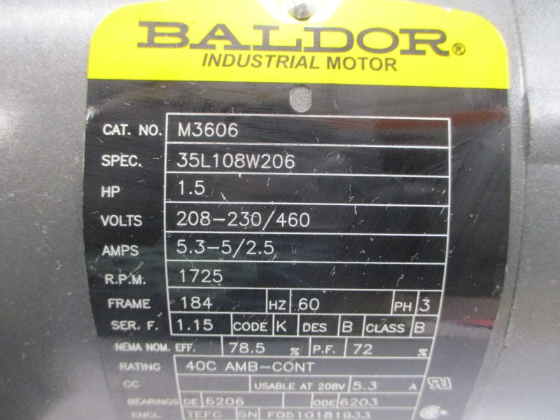 BALDOR M3606 35L108W206 208-230/460V 5.3-5/2.5A NSNP